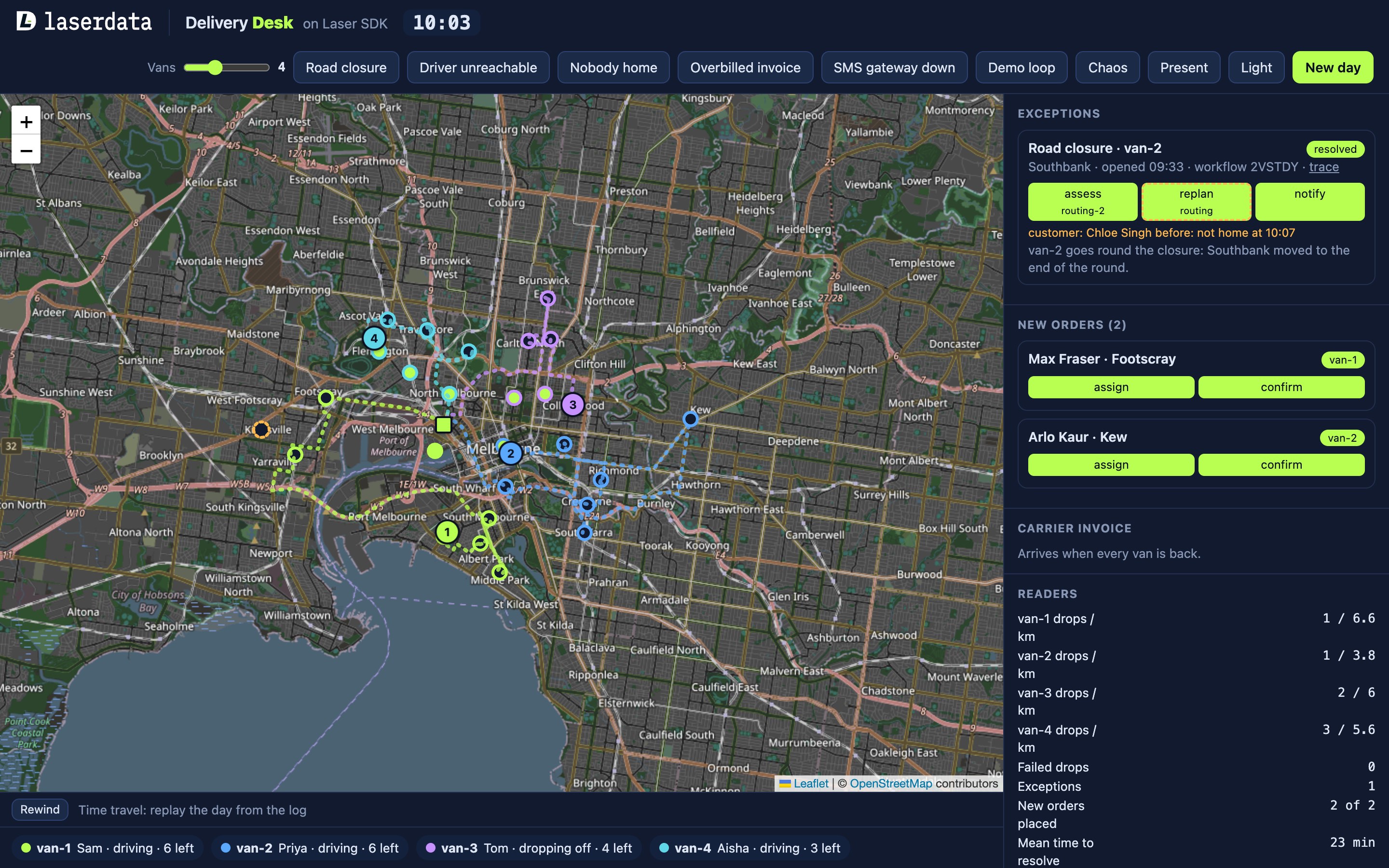 The new routing process finished the replan, and the exception resolved with the customer told