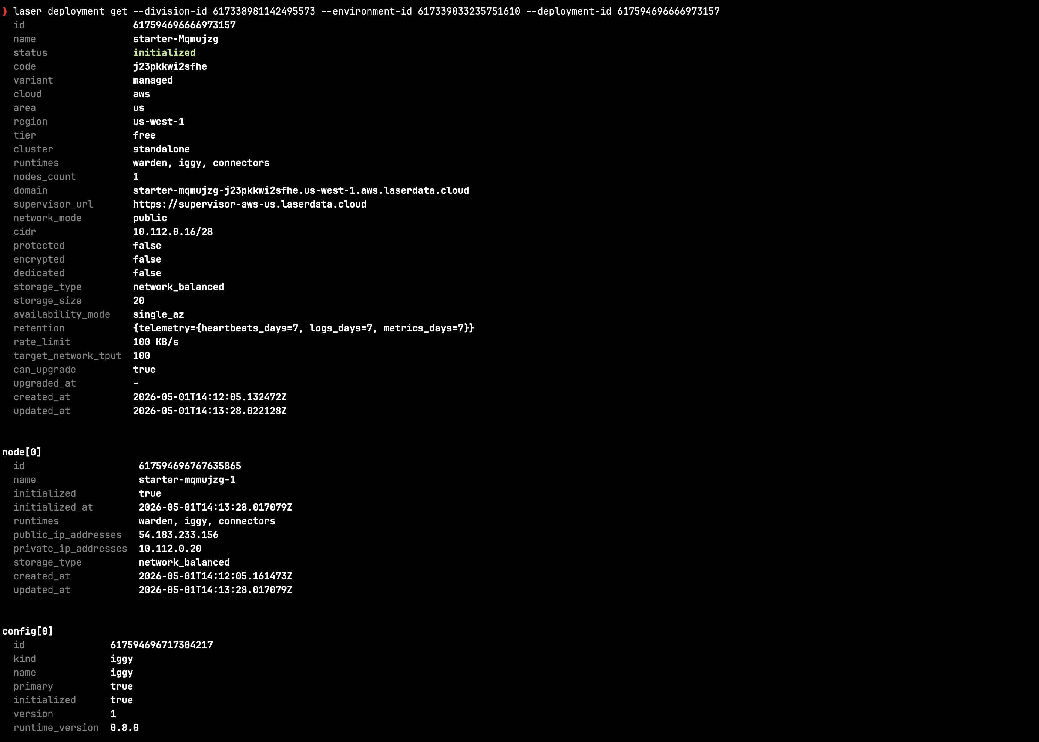 laser CLI deployment list with table output