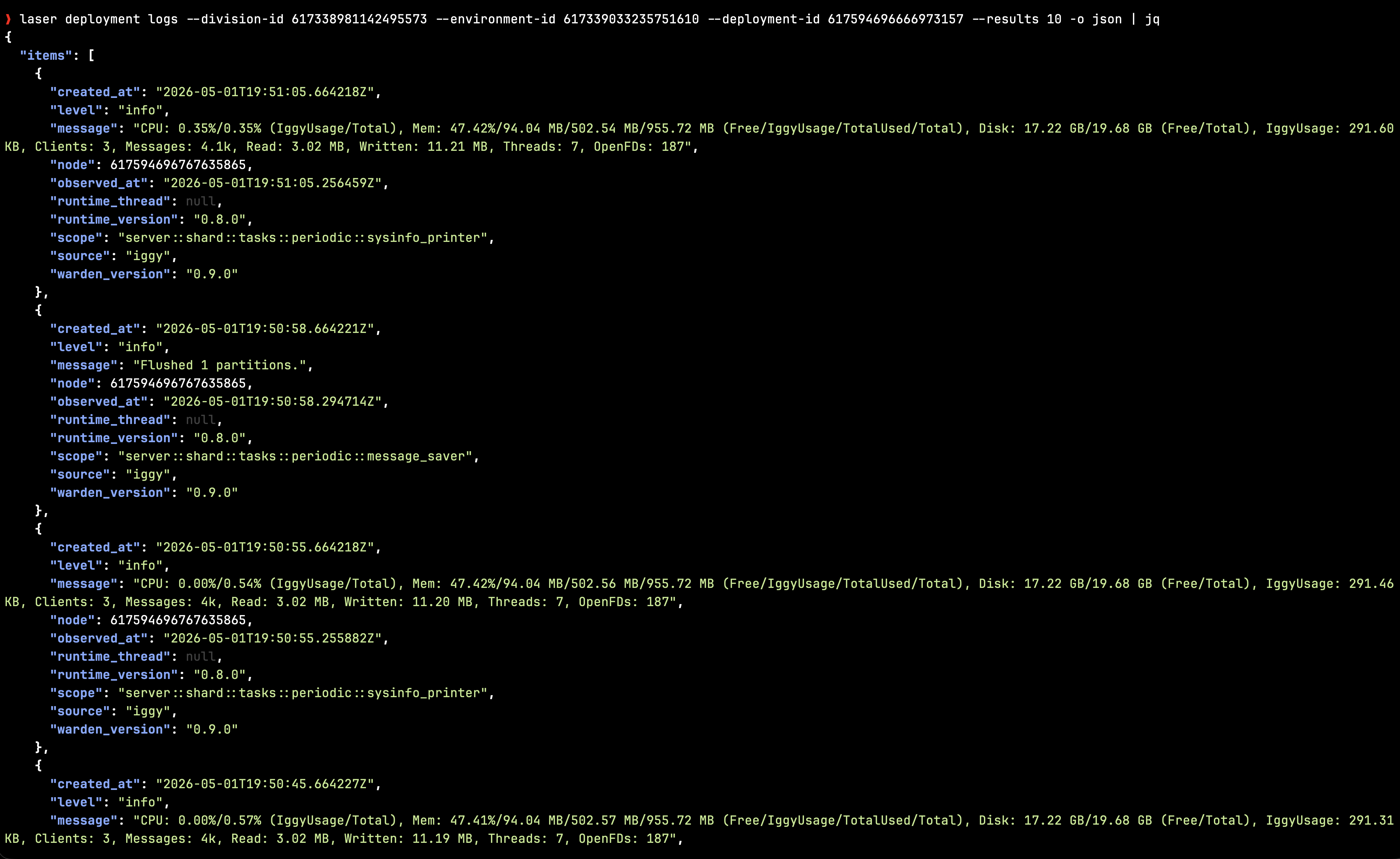 laser CLI deployment watch streaming progress